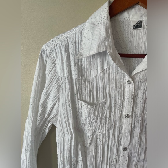 Cowgirl Up White Sparkle Button Up Western Shirt Size Medium - Picture 3 of 9